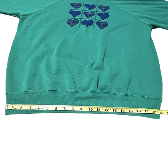 Vintage Hanes Cottagecore Heart Sweatshirt Green Blue 90s Made in USA XL - Picture 7 of 13